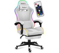 Chaise gaming HUZARO FORCE 4.7 Blanc LED RVB, Chaise Bureau, Pc Gaming, Ergonomique, Coussin Lombaire Têtière, Réglable, Pivotant