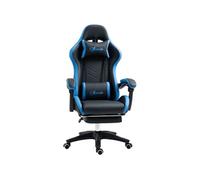 Chaise gaming inclinable réglable repose-pieds rétractable coussins synthétique noir bleu G