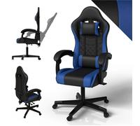 Juskys Chaise Gaming HyperSeat - Hauteur réglable, Dossier inclinable, Fauteuil Ergonomique en Simili Cuir pivotant - Support 120 kg - Noir/Bleu