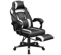 Chaise Gaming SONGMICS - Repose-Pieds télescopique - Ergonomique - Appui-tête - Noir et Blanc OBG73BW
