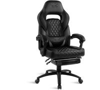 Spirit of Gamer - Chaise gaming Mustang - Simili cuir, inclinable 135°, repose-pieds (Noir)