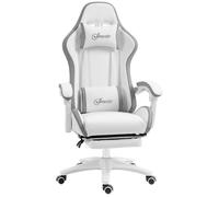 Vinsetto Chaise Gaming Fauteuil Gaming Ergonomique Repose-Pieds télescopique, Dossier inclinable à 135°, Appui-tête réglable et Soutien Lombaire, Fauteuil de Bureau 360° Rotatif en Similicuir, Blanc
