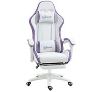 Chaise de bureau gaming inclinable pivotant réglable - coussins lombaires têtière inclus - mauve blanc
