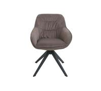 Chaise de salle à manger HWC-K28, chaise de cuisine rembourrée Chaise avec accoudoirs, pivotante, métal tissu/textile brun