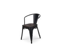 Kosmi - Chaise en métal Noir Mat Style Industriel et Assise en Bois foncé - avec accoudoirs