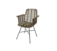 Mendler Chaise de Salle à Manger HWC-M29 avec accoudoirs Kubu rotin Bois métal