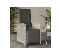 vidaXL Chaise inclinable de jardin avec repose-pied, coussin, résine tressée gris clair