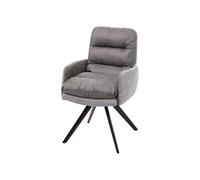 Chaise de salle à manger HWC-G66, cuisine, pivotante, auto-position, tissu gris clair-gris, avec accoudoirs