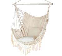 Chaise hamac, siège Suspendu avec 2 Coussins, Chaise Suspendue en macramé avec Poche latérale et Tige métallique à Haute capacité de Charge, pour l'intérieur et l'extérieur.