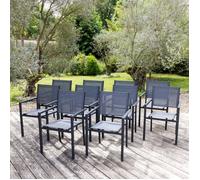 Chaise - HAPPY GARDEN - Lot de 10 - Aluminium - Textilène gris anthracite - Livré monté