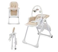 Chaise Haute 2 En 1, Ergonomique, Inclinable, Pliable Avec Hauteur Réglable Beige TU