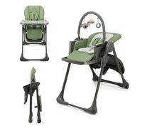 Kinderkraft TUMMIE Chaise Haute 2 en 1, pour Bébé Ergonomique, Confortable, Inclinable, Pliable, avec Hauteur Réglable, Repose-Pieds, Plateau Amovible, pour Tout-Petit, avec jouets, Vert