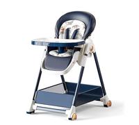 Chaise haute 2 en 1 pour bébé avec mode balançoire, chaise d'alimentation pliable avec roulettes, 5 niveaux de réglage de la hauteur, plateau divisé à 2 niveaux, pour bébés de 6 à 36 mois (bleu)