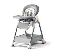 Chaise haute 2 en 1 pour bébé avec mode balançoire, chaise d'alimentation pliable avec roulettes, 5 niveaux de réglage de la hauteur, plateau divisé à 2 niveaux, pour bébés de 6 à 36 mois (gris)