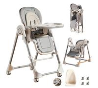 Chaise haute 2 en 1 pour bébé avec mode balançoire, chaise d'alimentation pliable avec roulettes, réglage de la hauteur à 5 niveaux, plateau divisé à 2 niveaux, pour bébés de 6 à 36 mois (Z8121-gris)