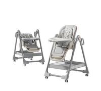 Chaise haute 2 en 1 pour bébé avec mode balançoire, chaise d'alimentation pliable avec roulettes, réglage de la hauteur à 5 niveaux, plateau divisé à 2 niveaux, pour bébés de 6 à 36 mois (Y8122-gris)