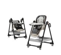 Chaise haute 2 en 1 pour bébé avec mode balançoire, chaise d'alimentation pliable avec roulettes, réglage de la hauteur à 5 niveaux, plateau divisé à 2 niveaux, pour bébés de 6 à 36 mois (Y8122-Gris