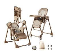 Chaise haute 2 en 1 pour bébé avec mode balançoire, chaise d'alimentation pliable avec roulettes, réglage de la hauteur à 5 niveaux, plateau divisé à 2 niveaux, pour bébés de 6 à 36 mois (Z8121-KAKI)