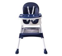 Chaise haute 2 en 1 pour bébé - Pliable - À partir de 6 mois - Avec repose-pieds - Sangles de sécurité - Double plateau - Hauteur réglable - Bleu