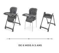 Kinderkraft Chaise haute TULO – Ergonomique, pliable, double plateau amovible, 6 mois à 5 ans, gris