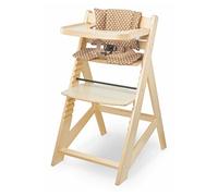Moby-System Chaise Haute Bébé Évolutive en Bois - Réglable 12 Niveaux, Harnais à 3 Points, 2 Coussins et Plateau - Pour Enfants 6 Mois à 12 Ans (15 kg max)
