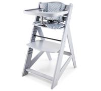 Moby-System Chaise haute bébé Woody – Évolutive 12 réglages, harnais 3 pts, plateau amovible Gris