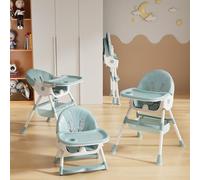 Chaise Haute Bébé Evolutive Pliable Chaise Haute 4 en 1, Double Plateau Détachable avec 4 Angles d'Inclinaison, Sans roues,Vert