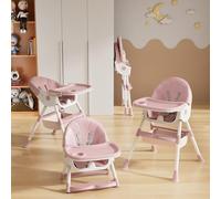 Chaise Haute Bébé Evolutive Pliable Chaise Haute 6 en 1, Double Plateau Détachable avec 4 Angles d'Inclinaison, Transat Inclinable Enfant Chaise avec Roues Universelles,Rose