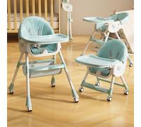 Chaise Haute Bébé Evolutive Pliable Chaise Haute 6 en 1, Double Plateau Détachable avec 4 Angles d'Inclinaison, Transat Inclinable Enfant Chaise avec Roues Universelles,Vert