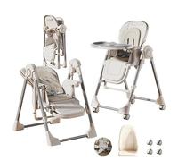 Chaise Haute Bébé Pliable En Cuir PU avec Balancelle Électrique Intelligente et Télécommande, 5 Hauteurs et 3 Positions D'inclinaison, Chaise Haute Bébé Evolutive avec Tablettes et Roulettes (Blanc)