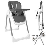 Chaise haute bébé pliante 4en1, 4 Positions d'Inclinaison, Hauteur réglable, Chaise haute enfant avec plateau amovible et roulettes, évolutive avec ceinture à 5 points, Gris