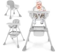 Chaise Haute Bébé Réglable 2en1 - Moby-System - Magnolia - Gris - Plateau Double - Coussin Similicuir Gris