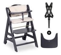Hauck Chaise haute bébé Beta+ évolutive en bois 6–90 kg, roulettes, harnais 5 points, gris foncé