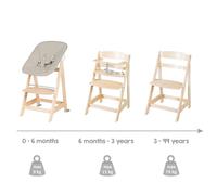 Roba Chaise haute évolutive Born Up 2-en-1 – Bois naturel, transat inclinable Greyish matelassé