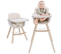 Chaise haute convertible 3 en 1 en bois pour bébés et tout-petits, chaise haute pour bébé avec pieds réglables et plateau passe au lave-vaisselle, fabriquée en bois dur élégant et similicuir de