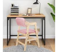 Chaise Haute en Bois, 6 Hauteurs Réglables 35-51cm Stable Chaise Supporte 90KG pour Bébés, Enfants et Adultes,Lire et apprendre avec les enfants-Rose