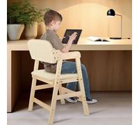 Chaise Haute en Bois, 6 Hauteurs Réglables 35-51cm Stable Chaise Supporte 90KG pour Bébés, Enfants et Adultes,Lire et apprendre avec les enfants-Beige