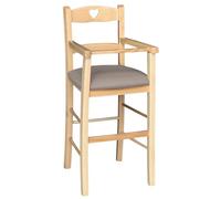 Chaise haute en bois naturel avec assise rembourrée en similicuir gris tourterelle