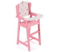 Chaise Haute en Bois Stars Rose/Blanc - avec Coussin et Plateau Repas - pour Poupee et Poupon 36-46cm - Meuble, Accessoire