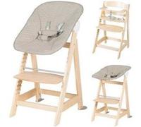 Chaise haute évolutive 2-en-1 - ROBA - BORN UP - Transat inclinable 'Greyish matelassé' inclus - Bois naturel