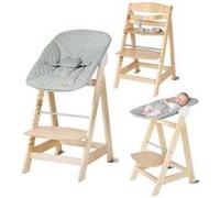 Chaise haute évolutive 2-en-1 - ROBA - BORN UP - Transat inclinable vert givré 'Roba Style' inclus - Bois naturel Vert