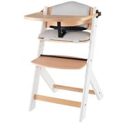 Kinderkraft ENOCK Chaise 2-en-1, réglable en hauteur, harnais 3 points, bois de hêtre, plateau amovible, chaise haute et pour enfants jusqu'à 35 kg, Blanc