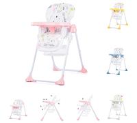 chaise haute Maxi roulettes table réglable en hauteur panier amovible, coloris:blanc rose