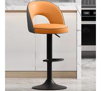 Chaise Haute Pivotant Moderne en Cuir PU avec Dossier, Chaise de Bar Incurvée sans Accoudoirs, Grand Châssis, Coussin en Mousse Épaisse, pour Salle à Manger, Café, 1 Pièce(Orange)