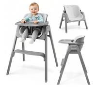 Moby-System NOXI Chaise Haute Bébé 3 en 1 Pliante Gris, Évolutive à Deux Hauteurs avec Tablette Amovible et Harnais 5 Points