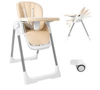 Chaise haute pliante pour enfants 4 en 1 4 positions inclinables, hauteur réglable, chaise haute avec plateau et roulettes amovibles, réglable avec ceinture 5 points, Beige