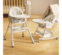 Chaise haute pour bébé enfant 6 en 1 réglable avec harnais 5 points, de la naissance à 6 ans,Réglage rétractable à 4 positions, plateau de service, roues et cheval à bascule,Beige