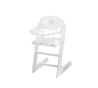 roba Chaise Haute pour Poupon et Poupée Stella en Bois Laqué Blanc + Coussin Imprimé Étoiles Grises - avec Plateau Repas - Hauteur 51 cm - dès 3 Ans