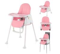 Chaise haute réglable 4 en 1 pour bébé - Siège d'alimentation pour tout-petits - Chaise de table pour tout-petits - Chaise haute avec planche à manger et ceinture de sécurité à 3 points - Rose