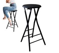 Chaise Haute Ronde Pliante sans Dossier pour Petit-déjeuner, Tabouret de Bar Pliable à Hauteur de comptoir avec Repose-Pieds, Tabouret de Cuisine Pliable pour la Maison et Le Bureau (Noir, 8